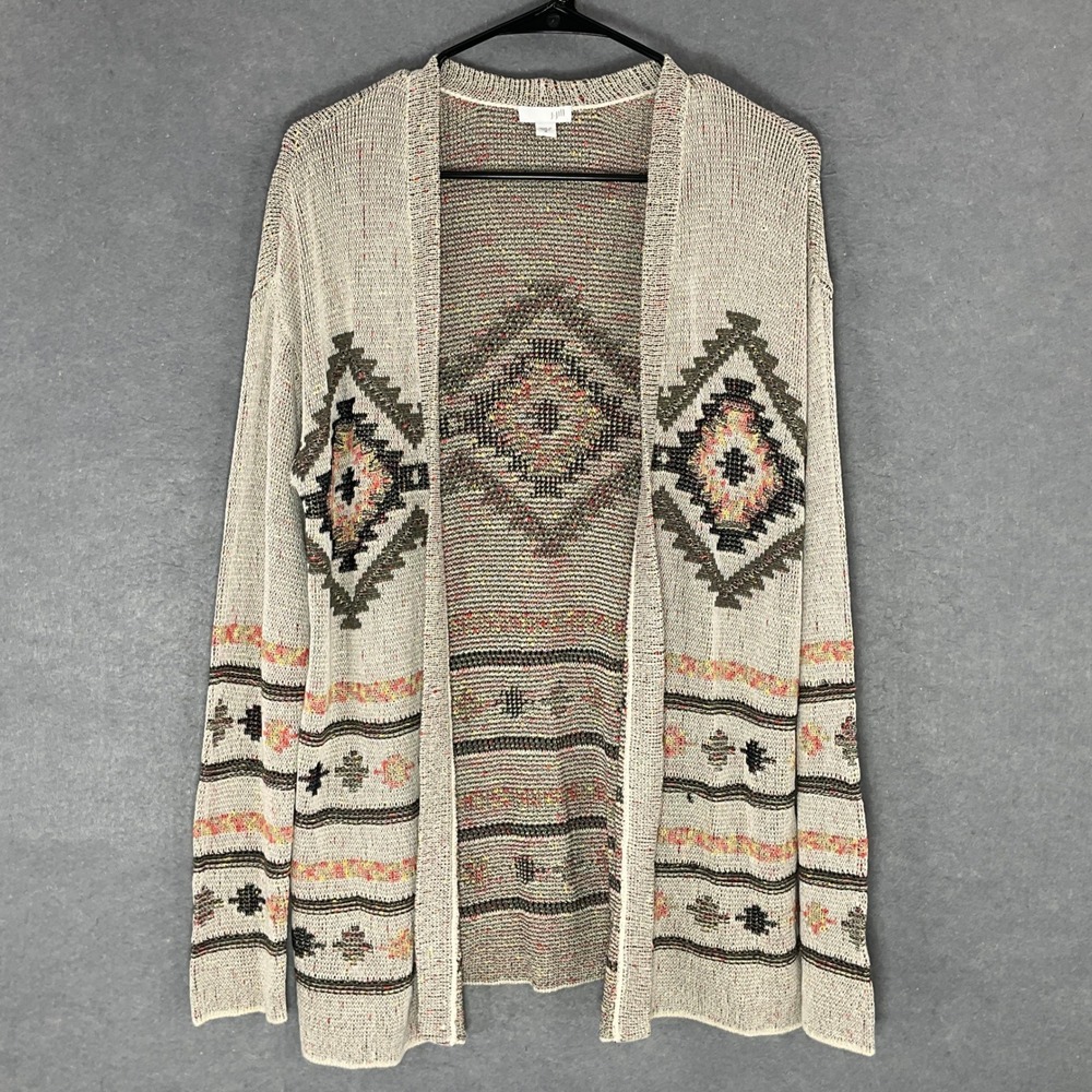 J. Jill Cardigan Women's Sz Medium Open Front Sweater Aztec Bohemian Knit